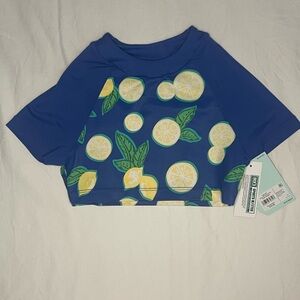 Blue Lemon Print Crop Swim Top